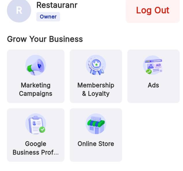 Tablet: the four-square menu.