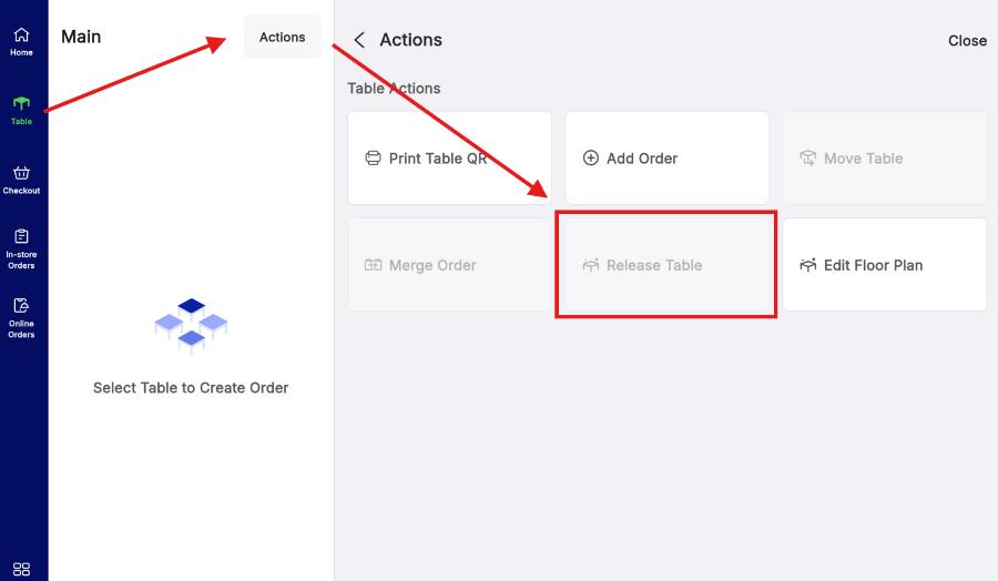 Actions, then Release Table.