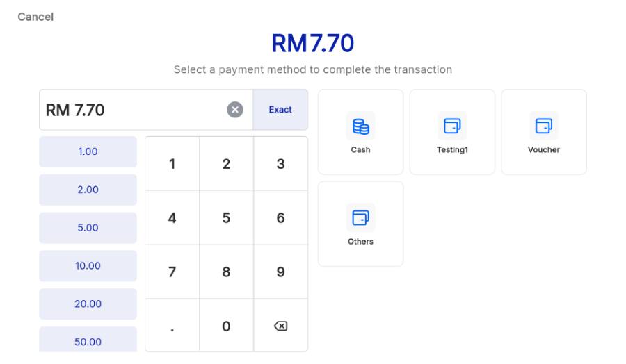 Choose the method and amount.