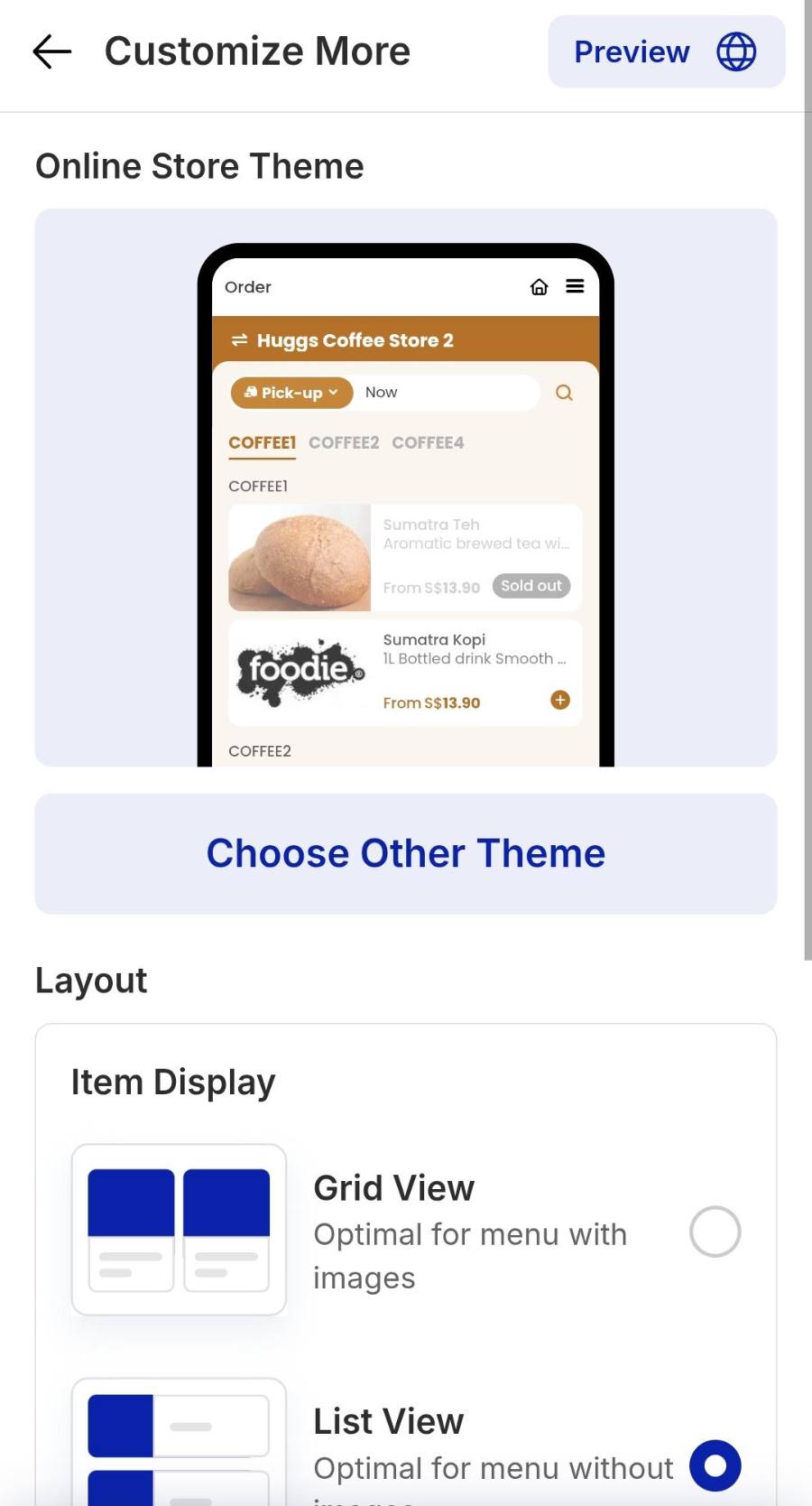 Item Display, Category Bar, Image Ratio.