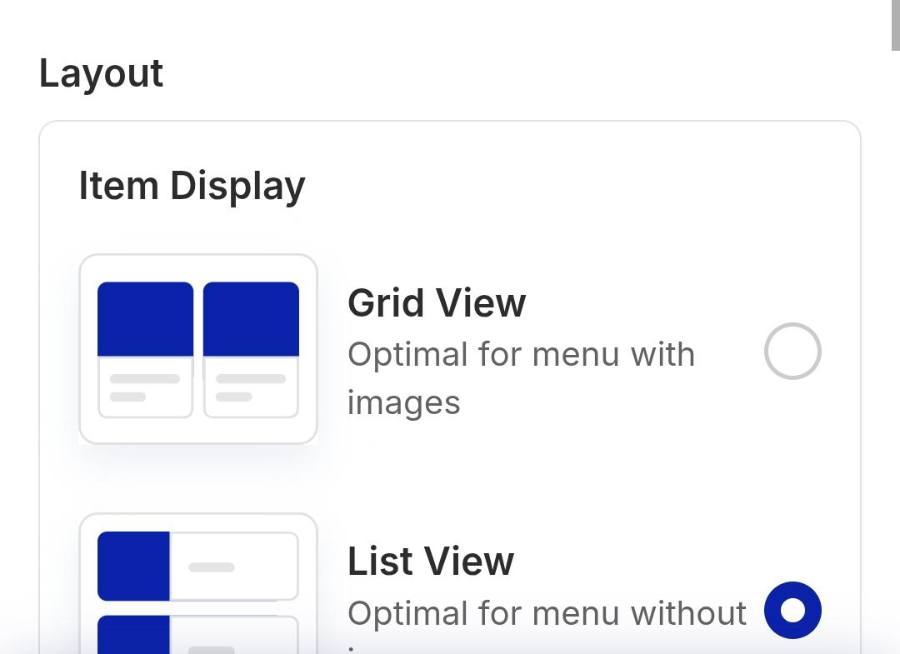 Item Display, Category Bar, Image Ratio.