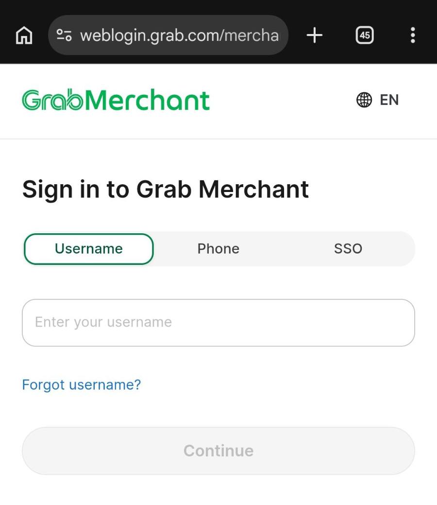 Sign in to Grab Merchant.
