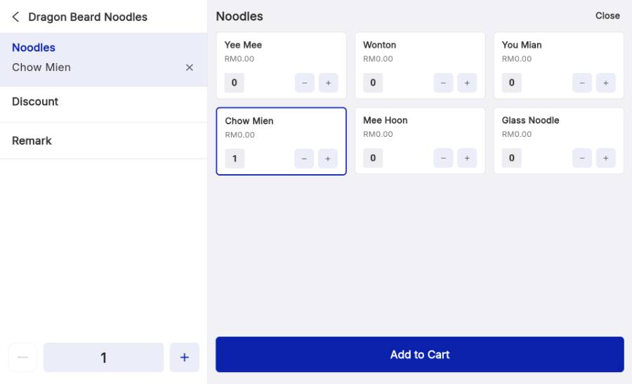Adjust modifiers, then Add to Cart.