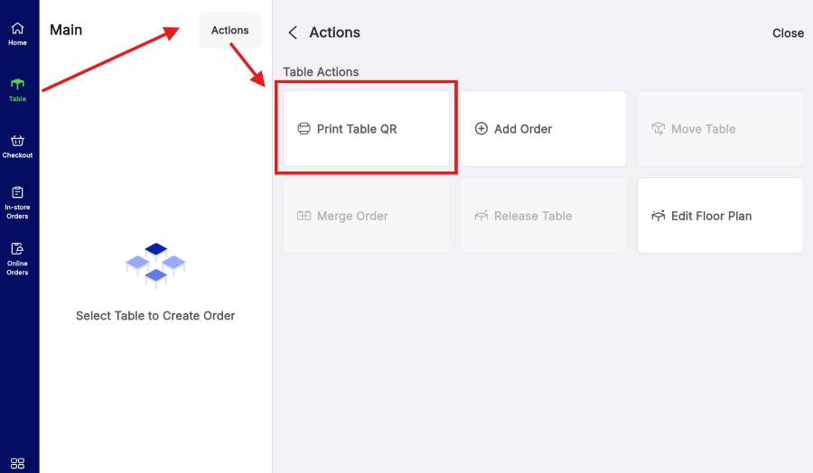 Actions, then Print Table QR.