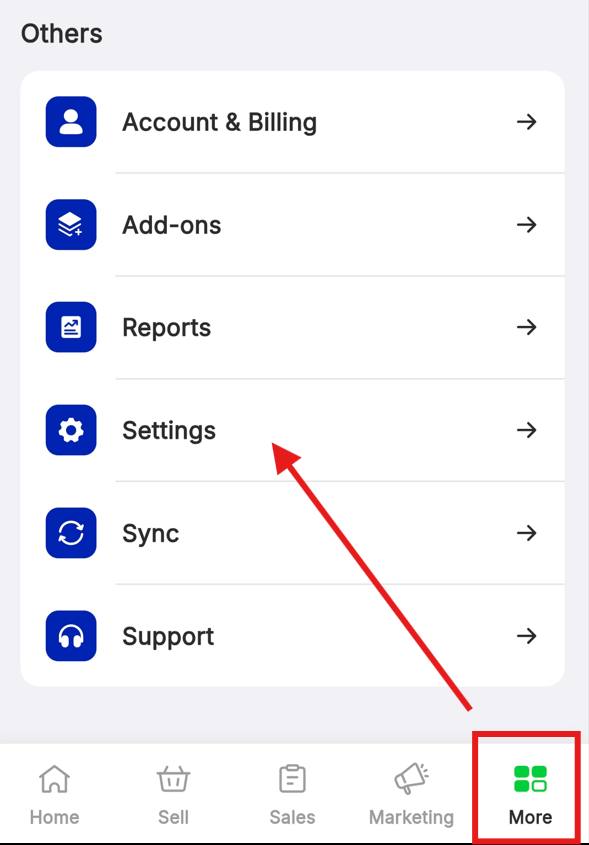 More, then Settings.