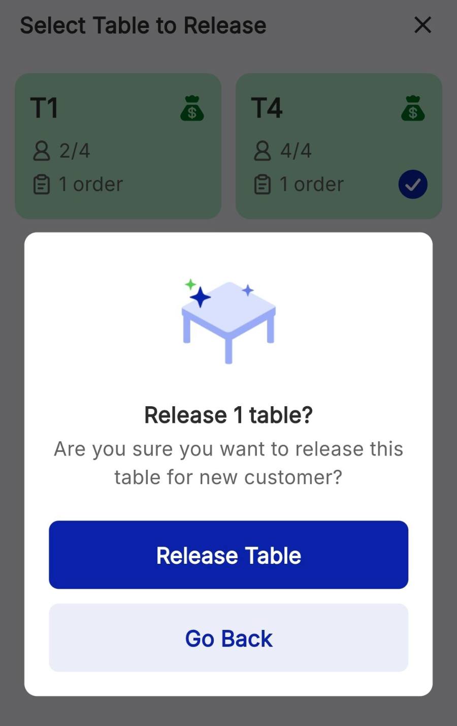 Tick the table, then confirm.