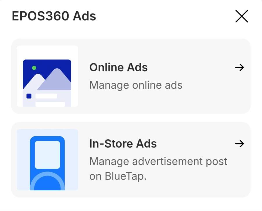 EPOS360 Ads, then Online Ads.